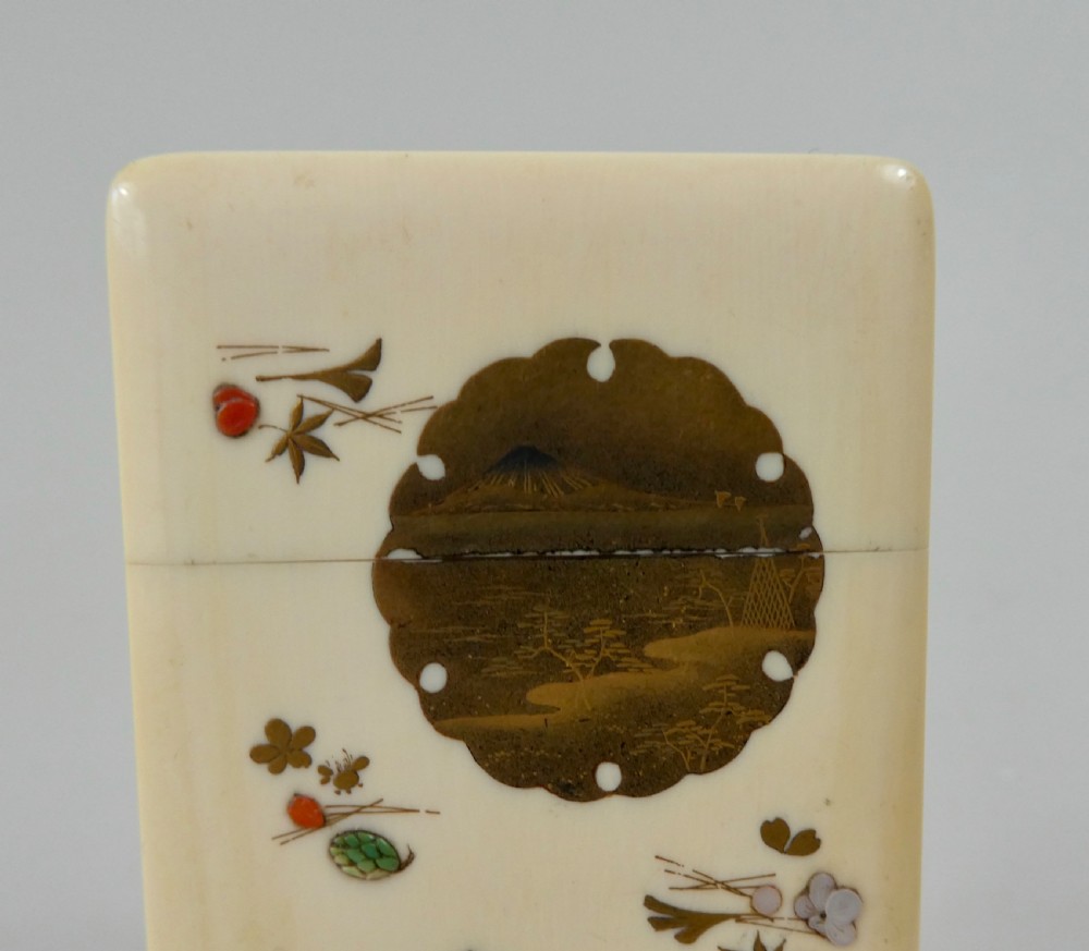 Japanese Shibayama card case, signed. c. 1890. Meiji Period. View VI