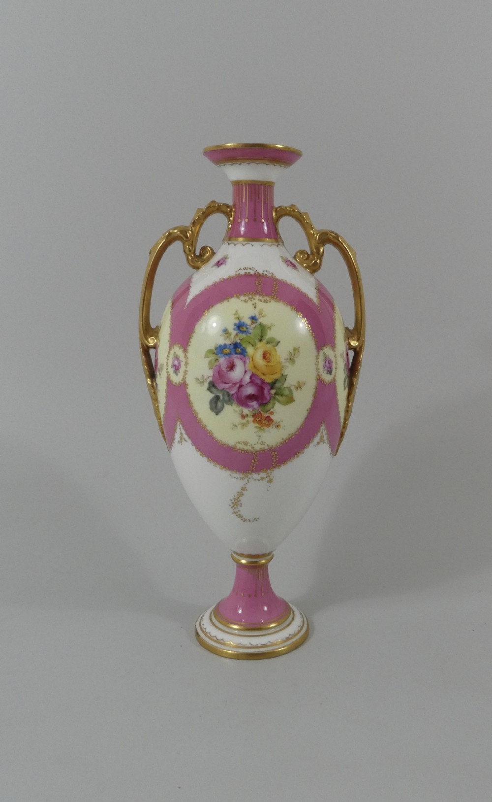Royal Crown Derby porcelain vase, dated 1907.