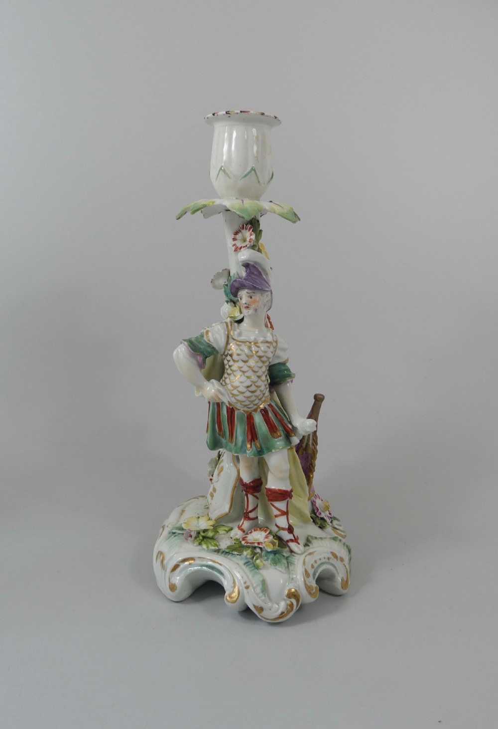 Pair Derby porcelain candlesticks, c. 1760. View III