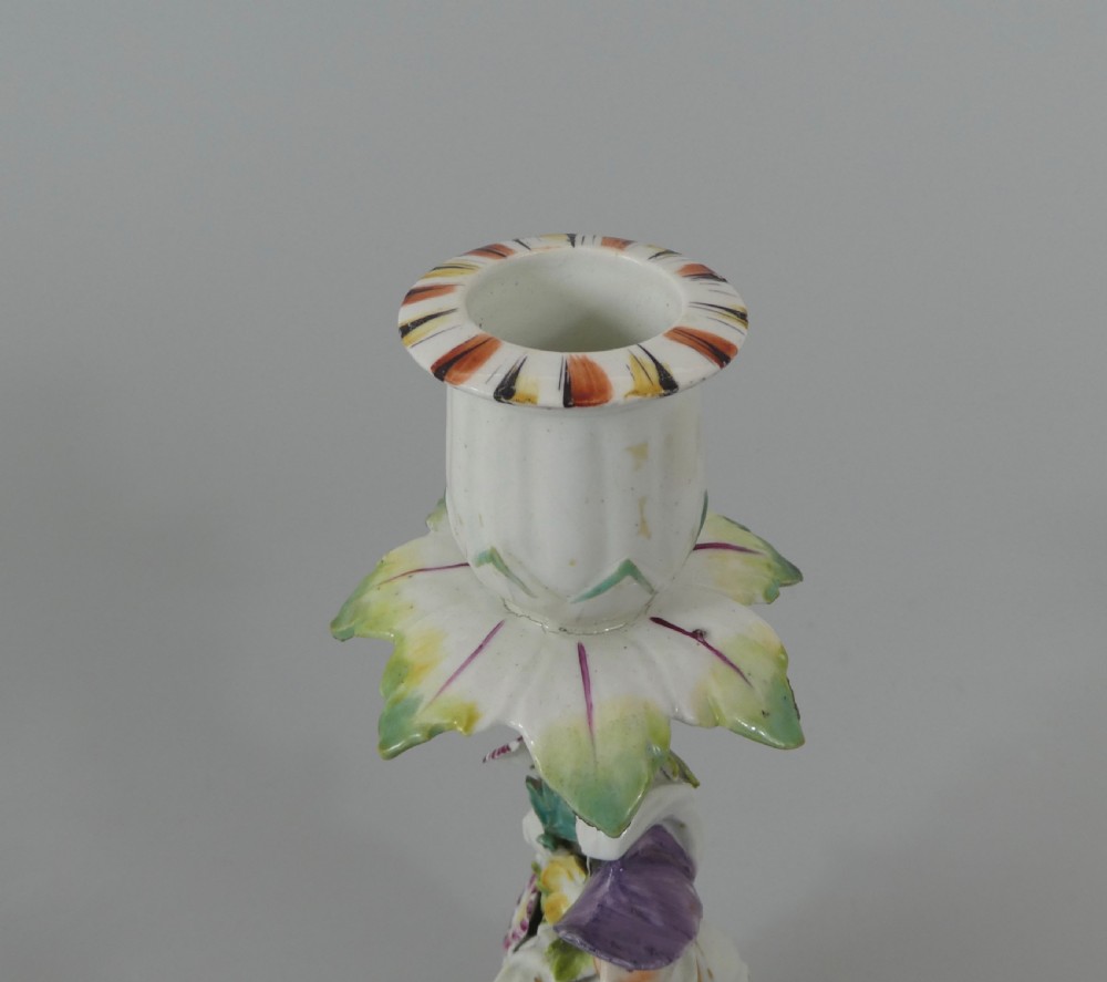 Pair Derby porcelain candlesticks, c. 1760. View IV