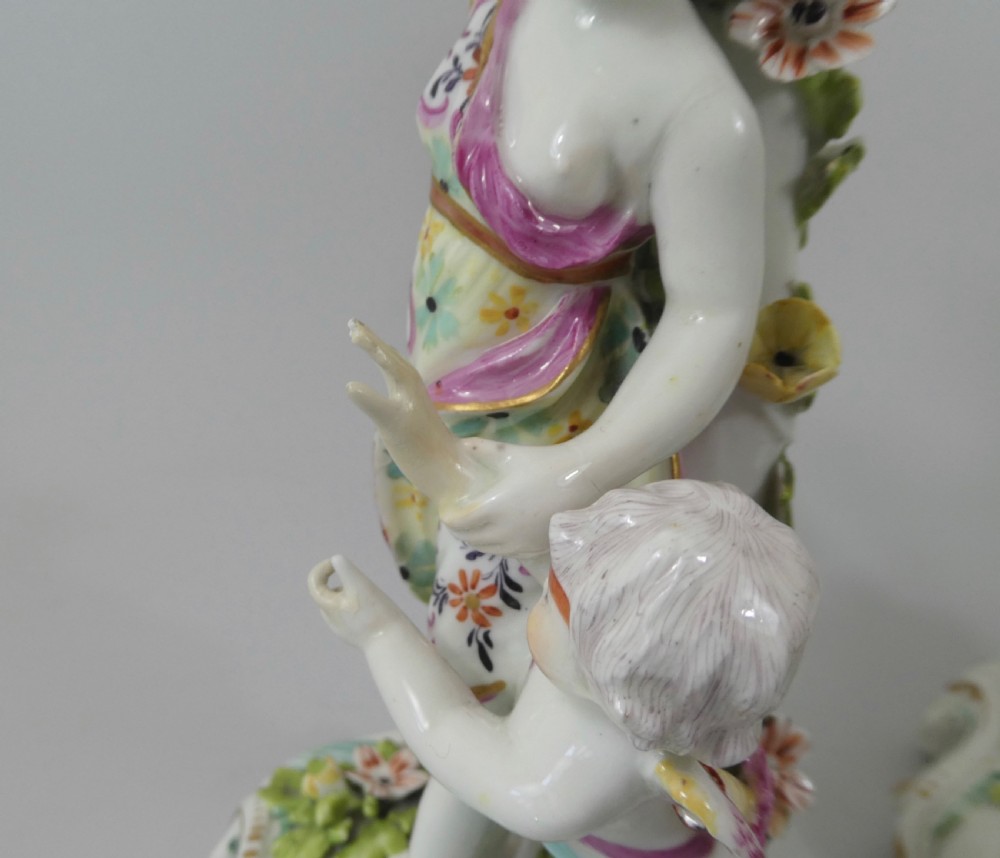Pair Derby porcelain candlesticks, c. 1760. View IX
