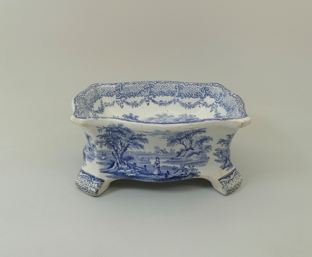 Rare Ridgway blue & white dog bowl, c. 1840.