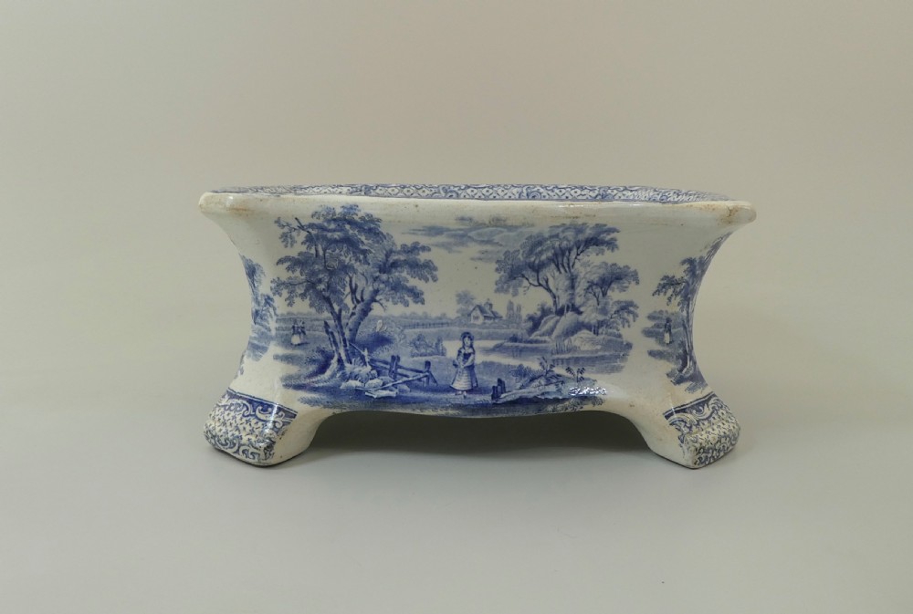Rare Ridgway blue & white dog bowl, c. 1840. View II