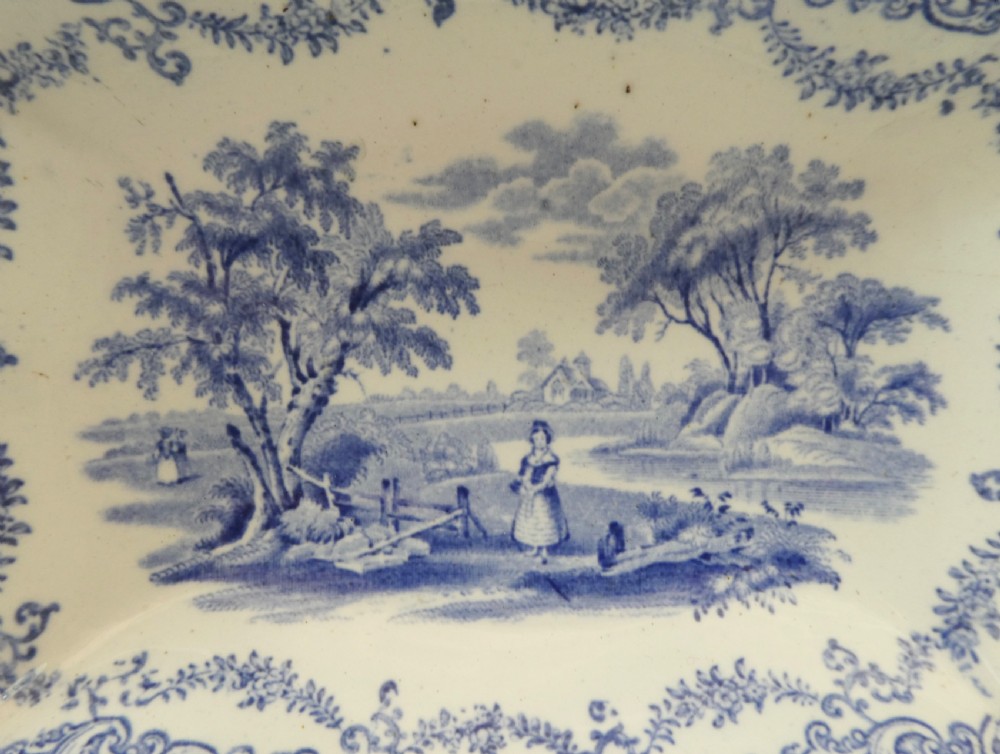 Rare Ridgway blue & white dog bowl, c. 1840. View IV