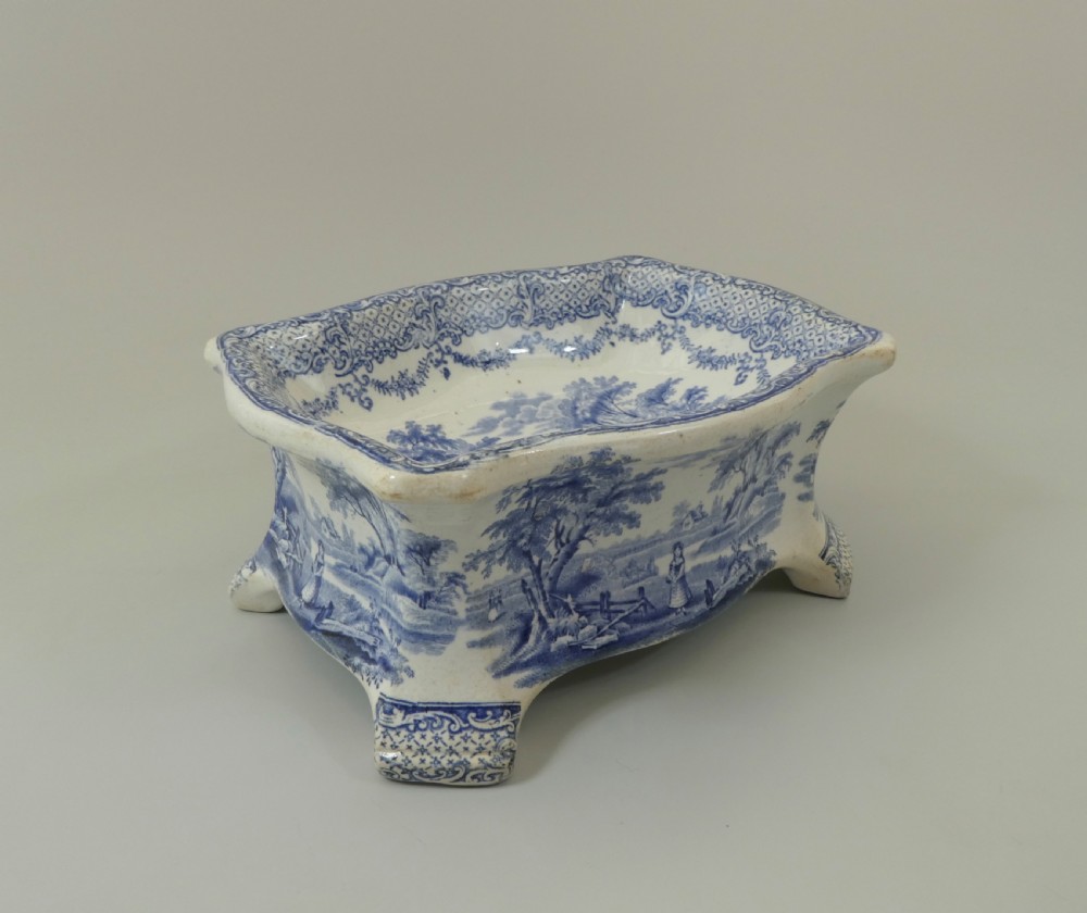 Rare Ridgway blue & white dog bowl, c. 1840. View V