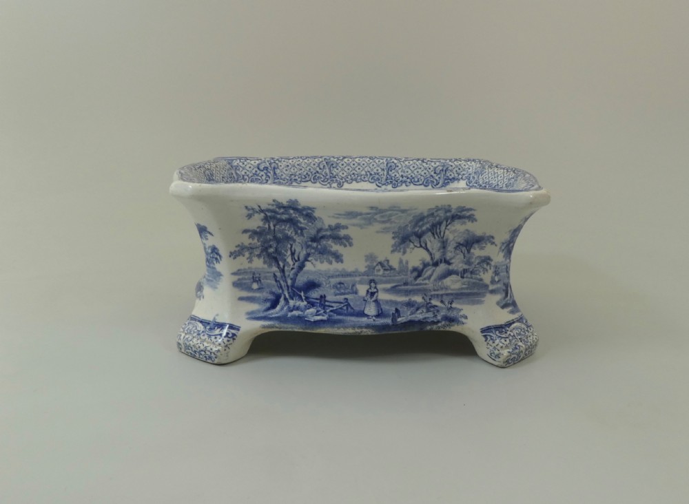 Rare Ridgway blue & white dog bowl, c. 1840. View VII