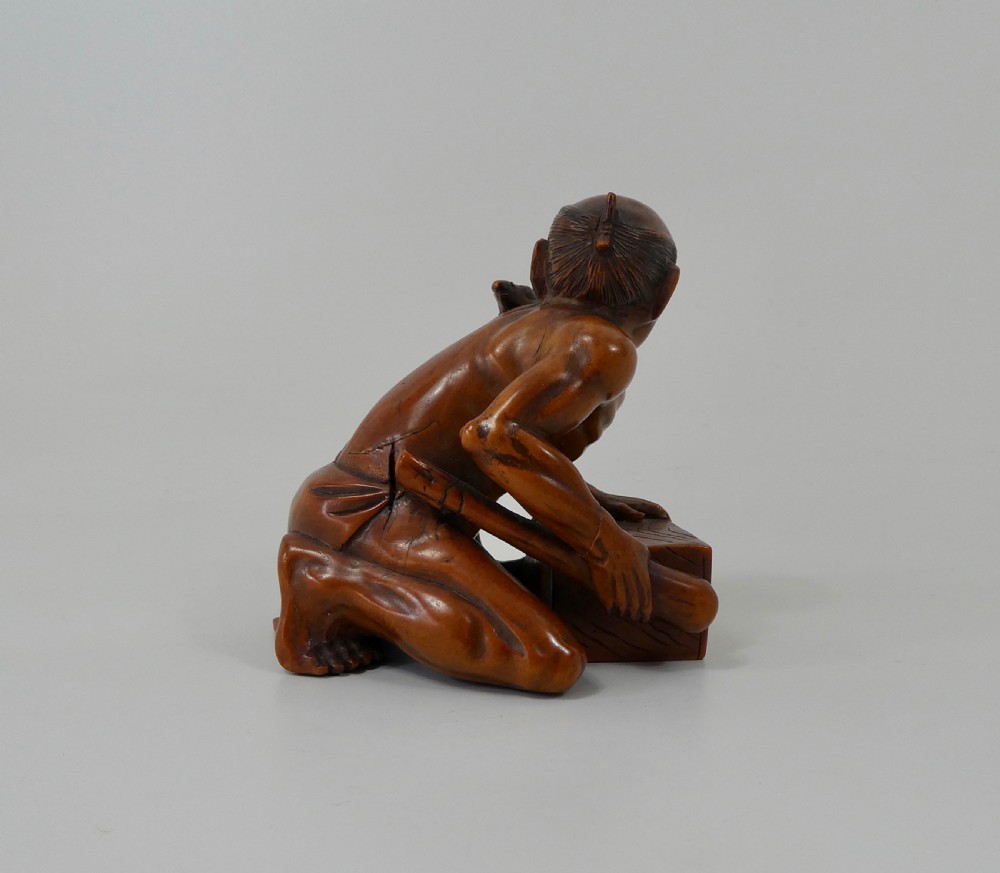 Japanese boxwood okimono ‘The Rat Catcher’. Meiji Period. View II
