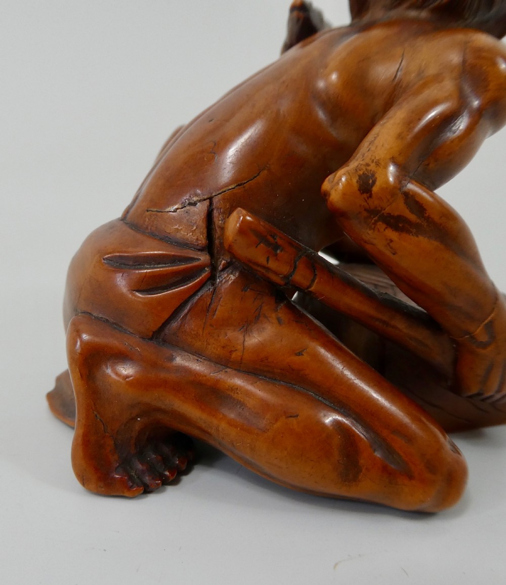 Japanese boxwood okimono ‘The Rat Catcher’. Meiji Period. View IV