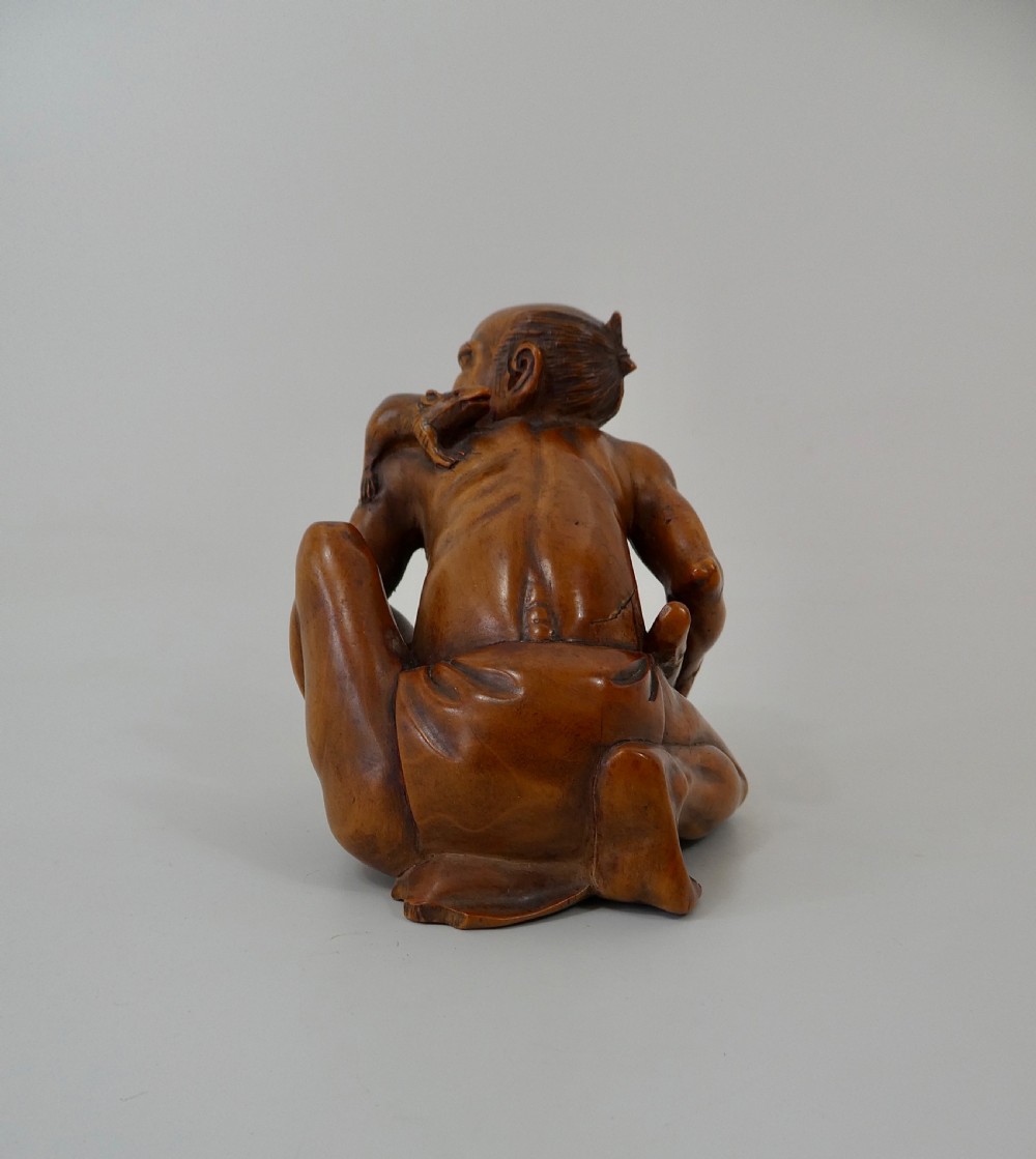 Japanese boxwood okimono ‘The Rat Catcher’. Meiji Period. View V