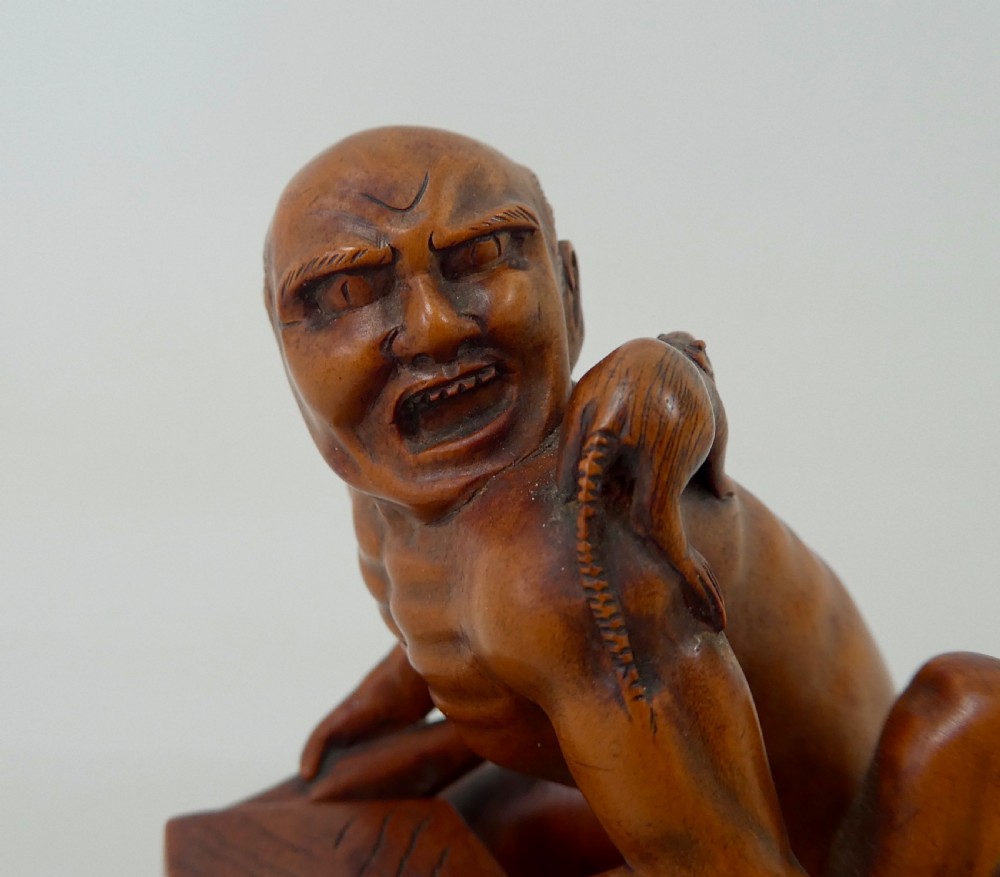 Japanese boxwood okimono ‘The Rat Catcher’. Meiji Period. View VII
