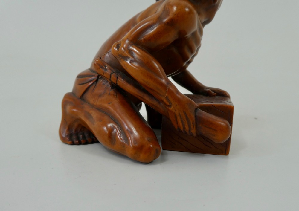 Japanese boxwood okimono ‘The Rat Catcher’. Meiji Period. View X