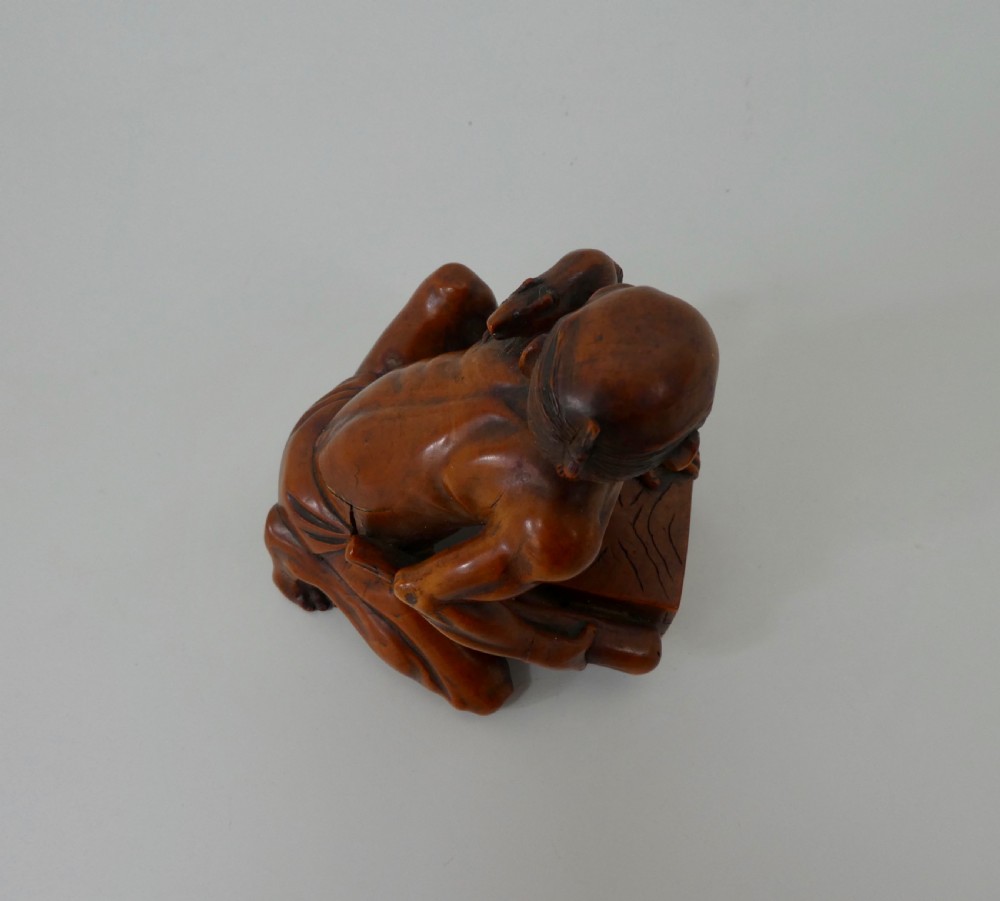 Japanese boxwood okimono ‘The Rat Catcher’. Meiji Period. View XII