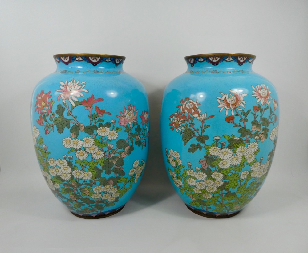 Pair of large Japanese cloisonne vases, Meiji Period.