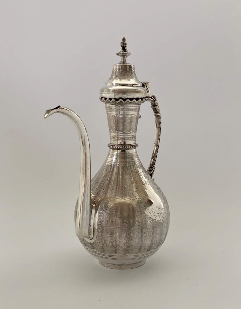 Turkish silver ewer & cover, Islamic taste, c. 1890. View IV