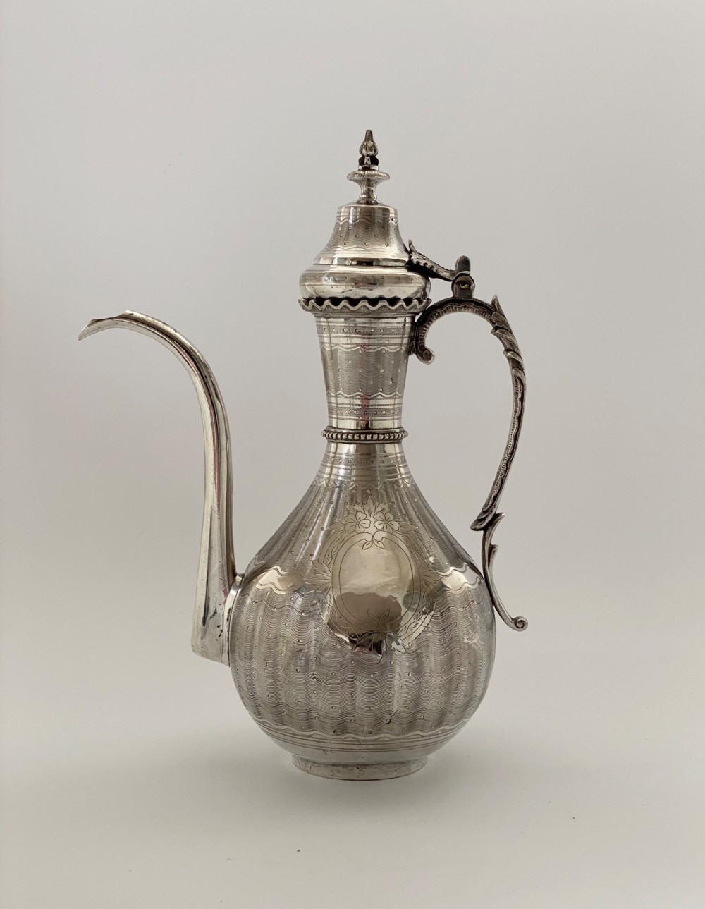 Turkish silver ewer & cover, Islamic taste, c. 1890. View V