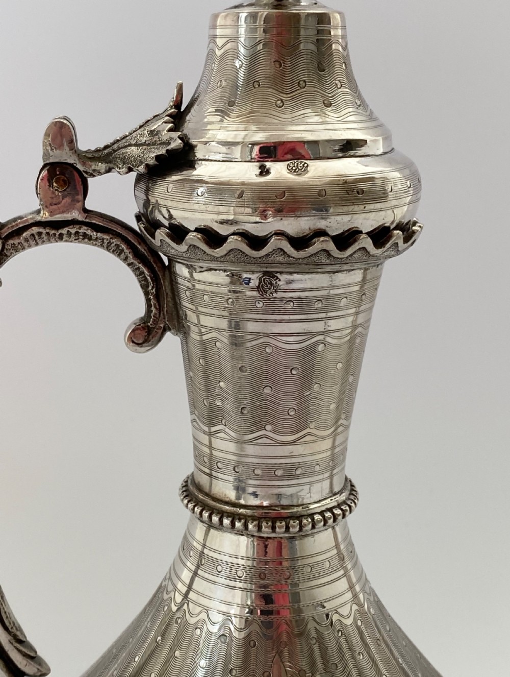 Turkish silver ewer & cover, Islamic taste, c. 1890. View VIII