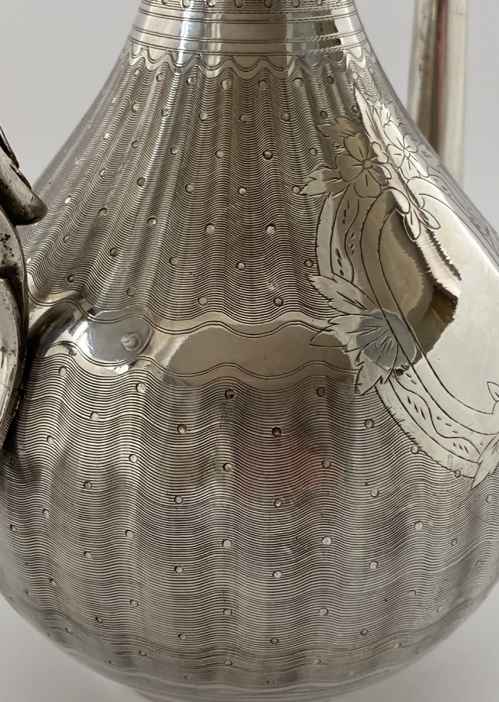 Turkish silver ewer & cover, Islamic taste, c. 1890. View XIII