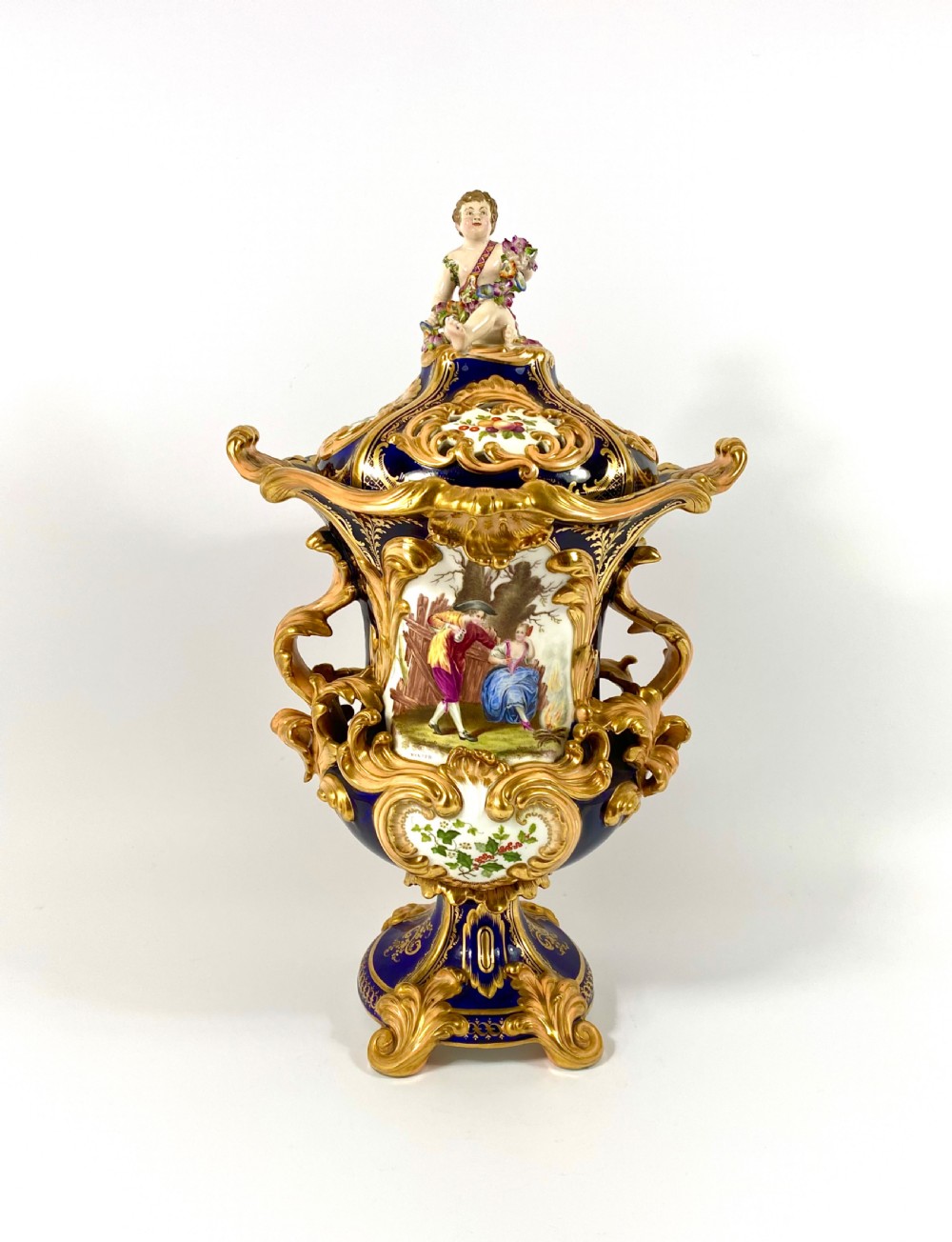 Fine pair Minton porcelain vases & covers, c. 1830. View II