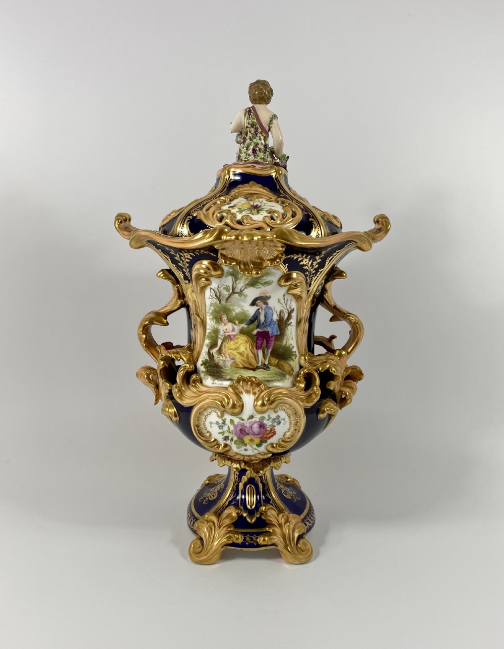 Fine pair Minton porcelain vases & covers, c. 1830. View X