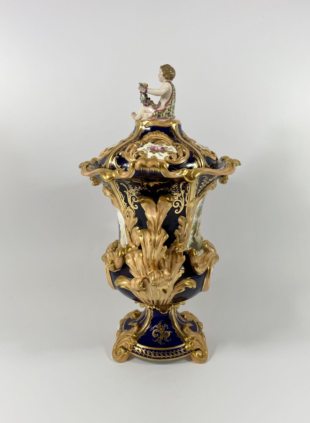 Fine pair Minton porcelain vases & covers, c. 1830. View XIV