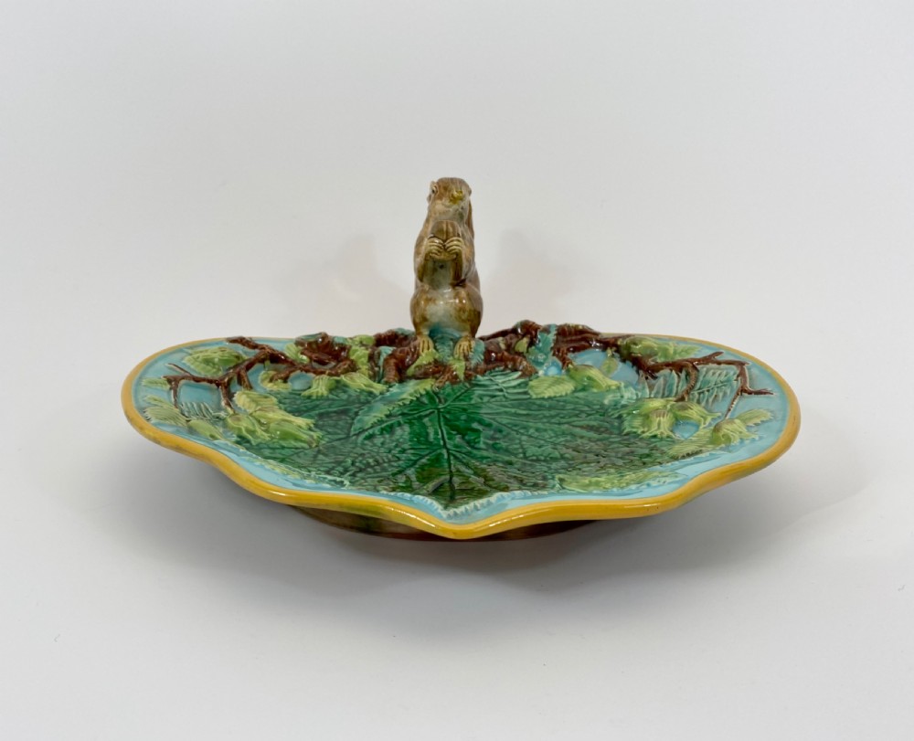 George Jones majolica Squirrel dish, c. 1875. View III