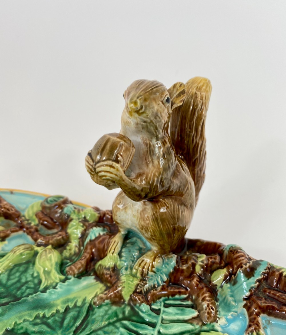 George Jones majolica Squirrel dish, c. 1875. View V