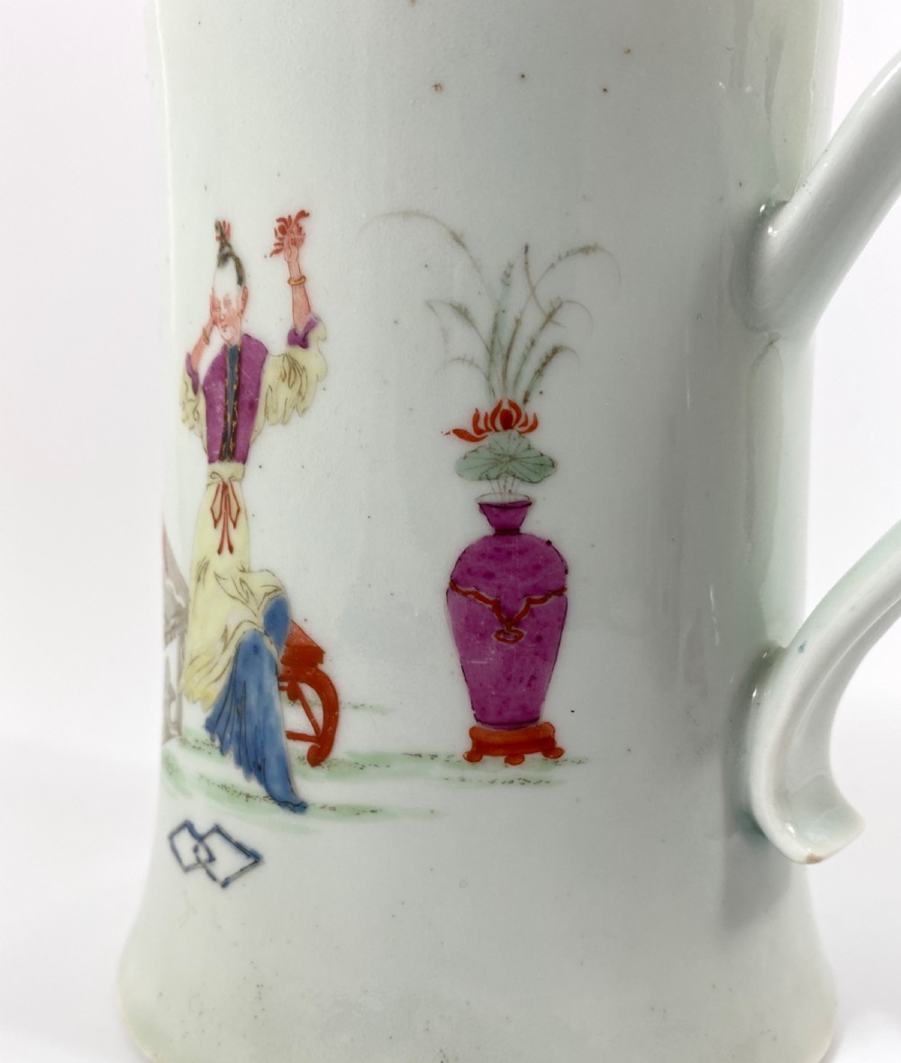 Worcester porcelain mug, c. 1754. Scratch Cross period. View VI
