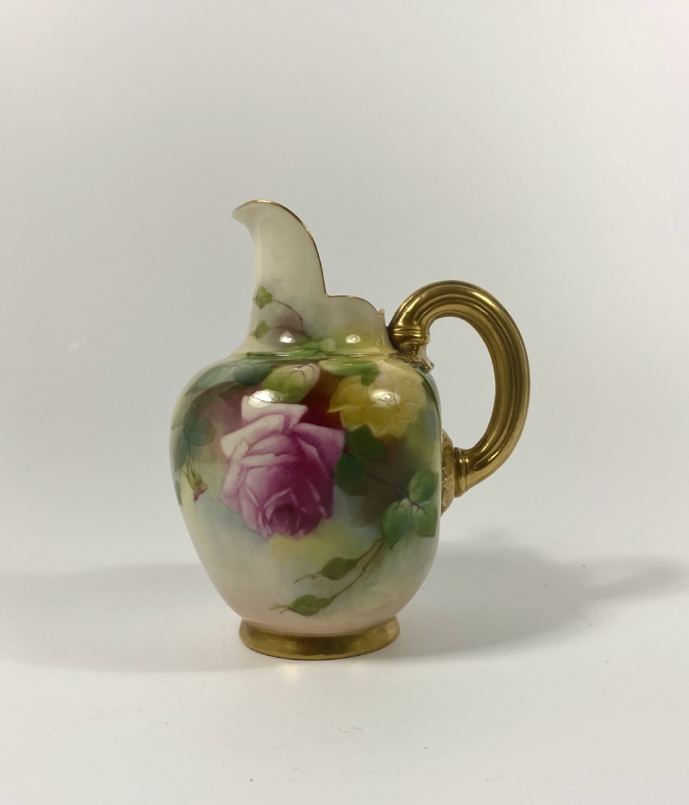 Royal Worcester porcelain Flat Back jug, Roses, dated 1911.