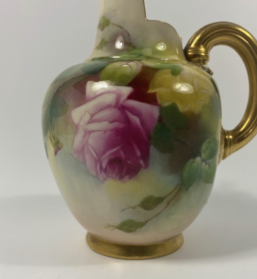 Royal Worcester porcelain Flat Back jug, Roses, dated 1911. View III