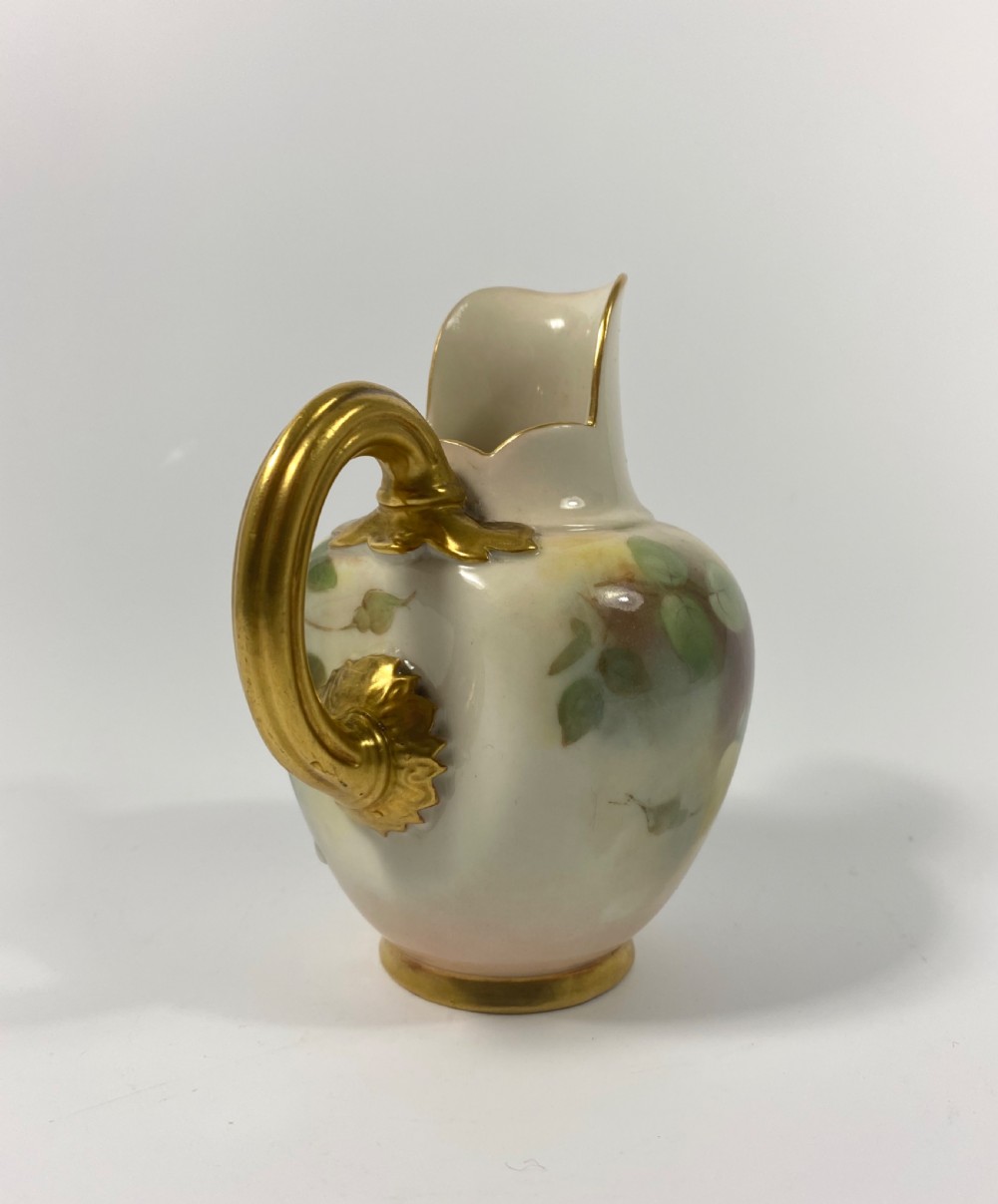Royal Worcester porcelain Flat Back jug, Roses, dated 1911. View IV