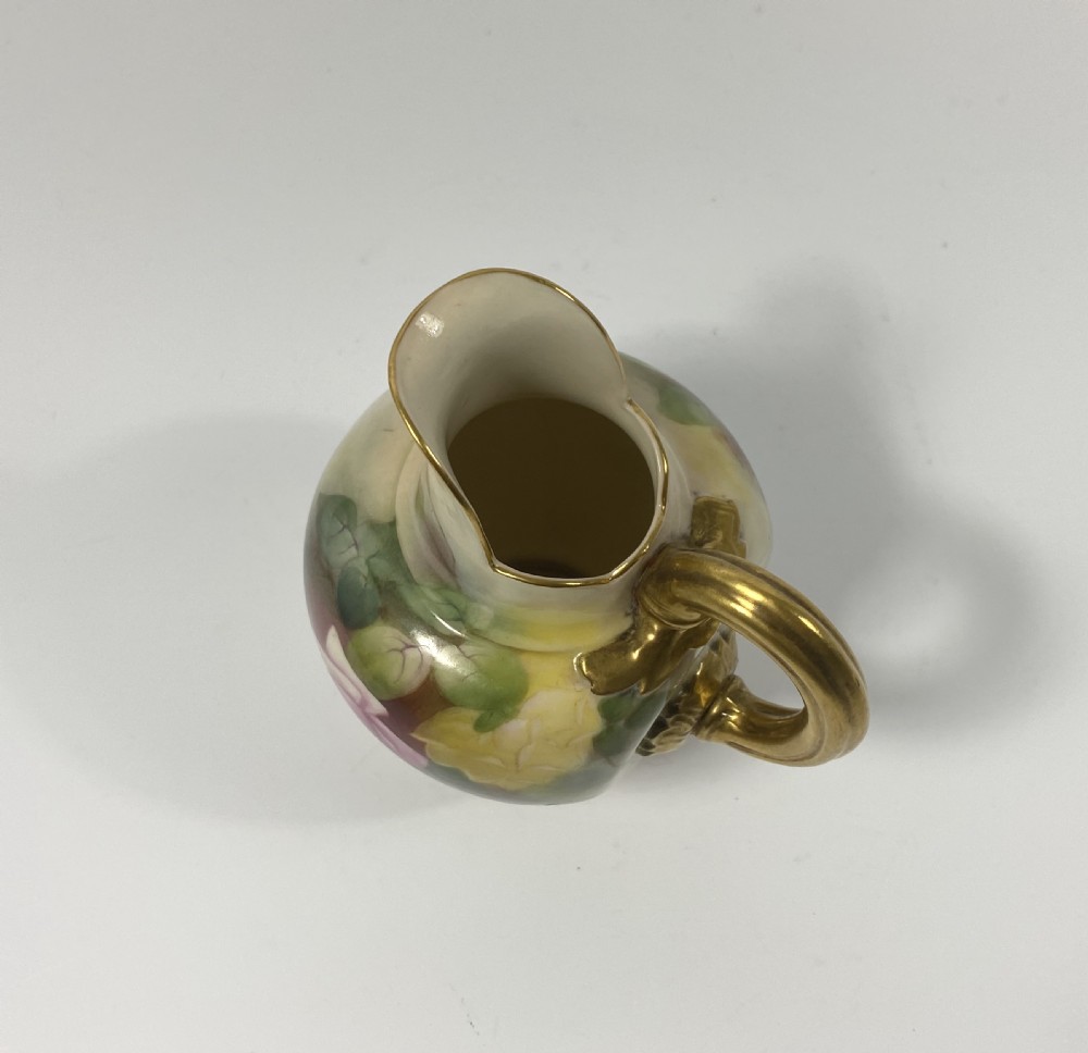 Royal Worcester porcelain Flat Back jug, Roses, dated 1911. View VI