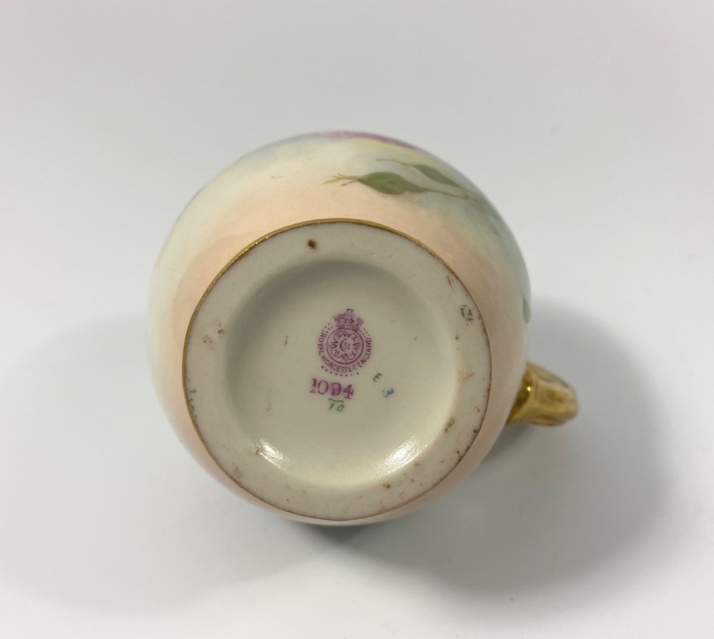 Royal Worcester porcelain Flat Back jug, Roses, dated 1911. View VII