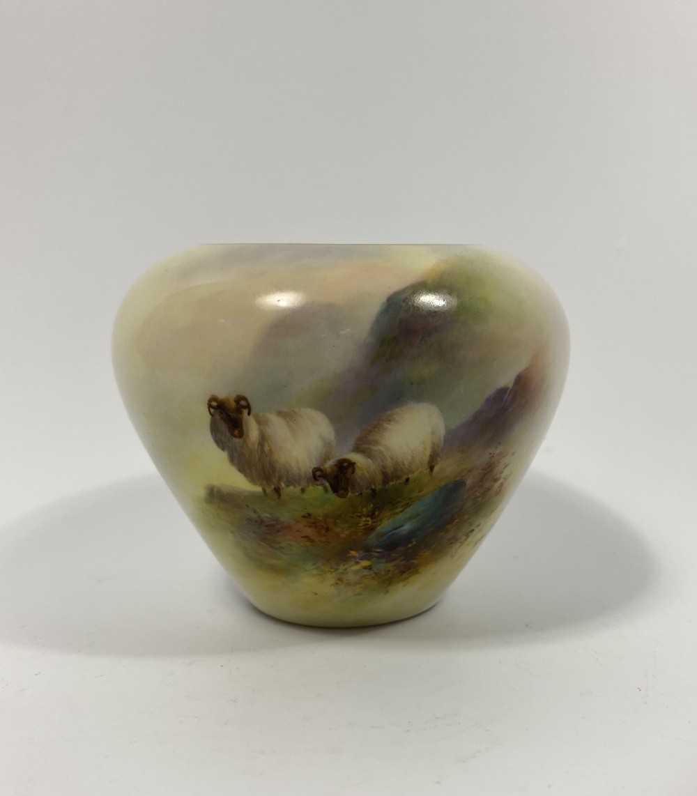 Royal Worcester vase. Sheep, by Ernest Barker, dated 1911.