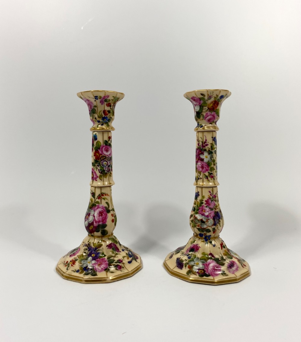 Pair Paris porcelain candlesticks, c. 1840.