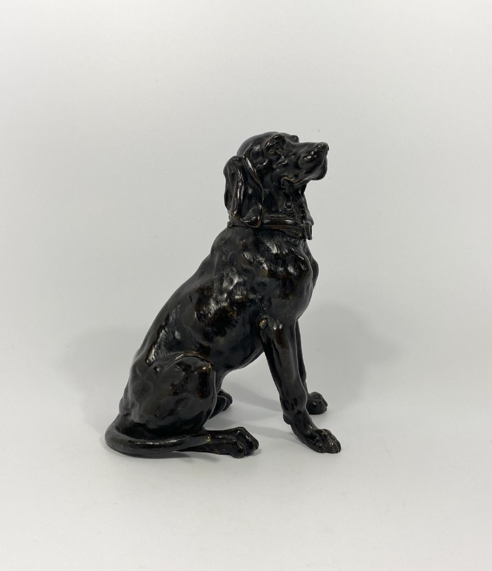 French bronze Retriever inkwell, c. 1880.