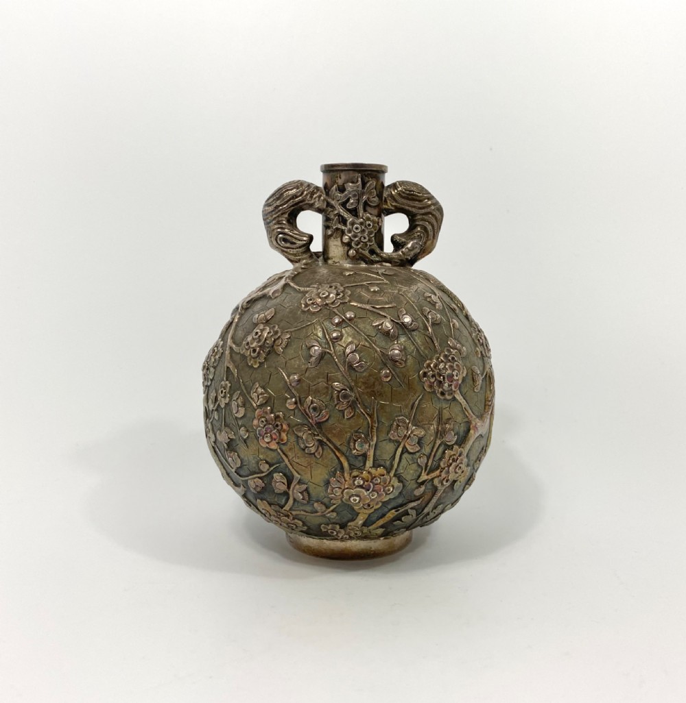 Chinese silver flask. Cherry Blossom. Luen Wo, Shanghai, c. 1890.