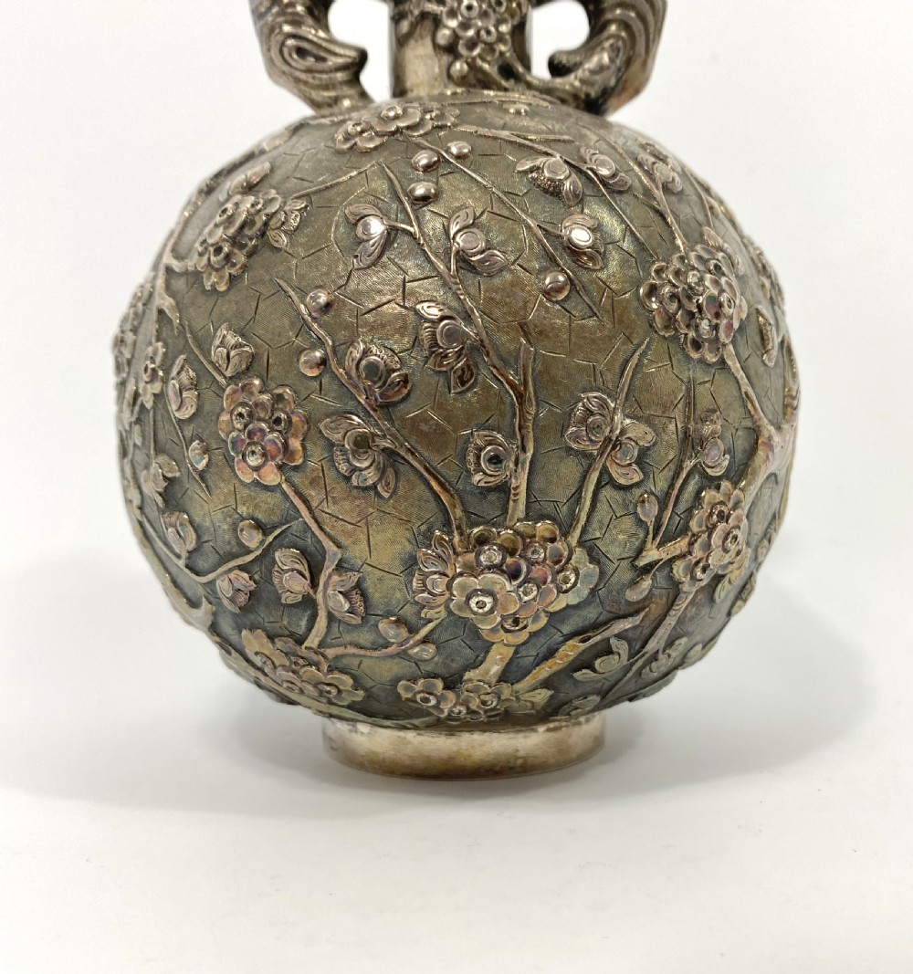 Chinese silver flask. Cherry Blossom. Luen Wo, Shanghai, c. 1890. View II