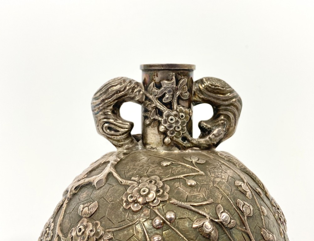 Chinese silver flask. Cherry Blossom. Luen Wo, Shanghai, c. 1890. View III