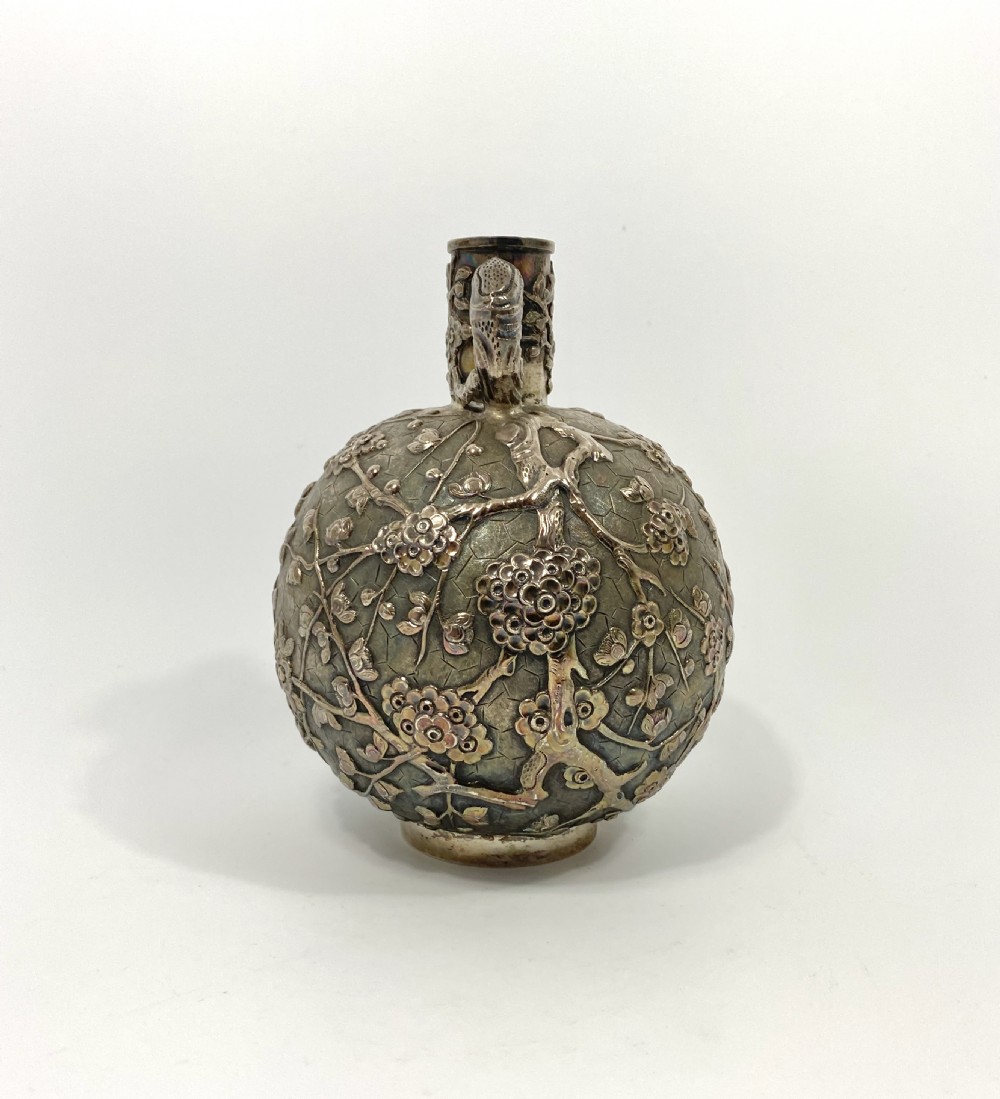 Chinese silver flask. Cherry Blossom. Luen Wo, Shanghai, c. 1890. View IV