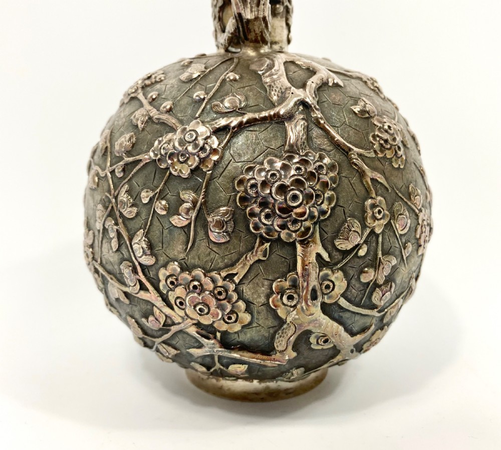 Chinese silver flask. Cherry Blossom. Luen Wo, Shanghai, c. 1890. View V