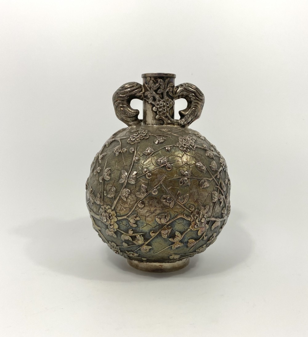 Chinese silver flask. Cherry Blossom. Luen Wo, Shanghai, c. 1890. View VI