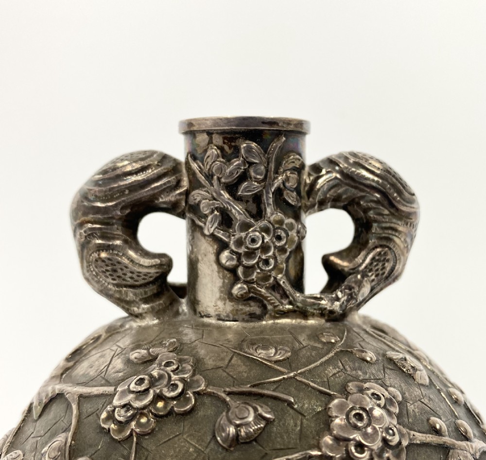 Chinese silver flask. Cherry Blossom. Luen Wo, Shanghai, c. 1890. View VII