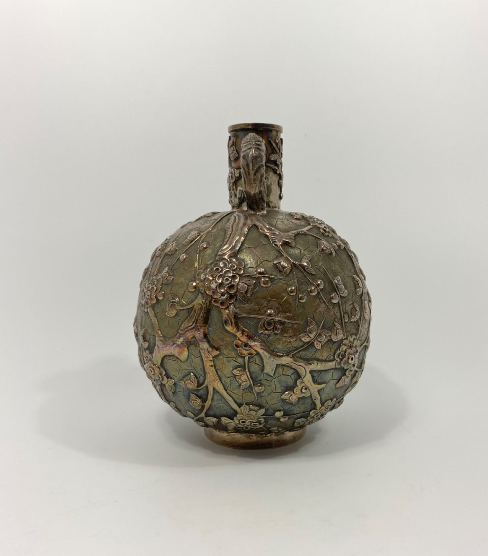 Chinese silver flask. Cherry Blossom. Luen Wo, Shanghai, c. 1890. View VIII