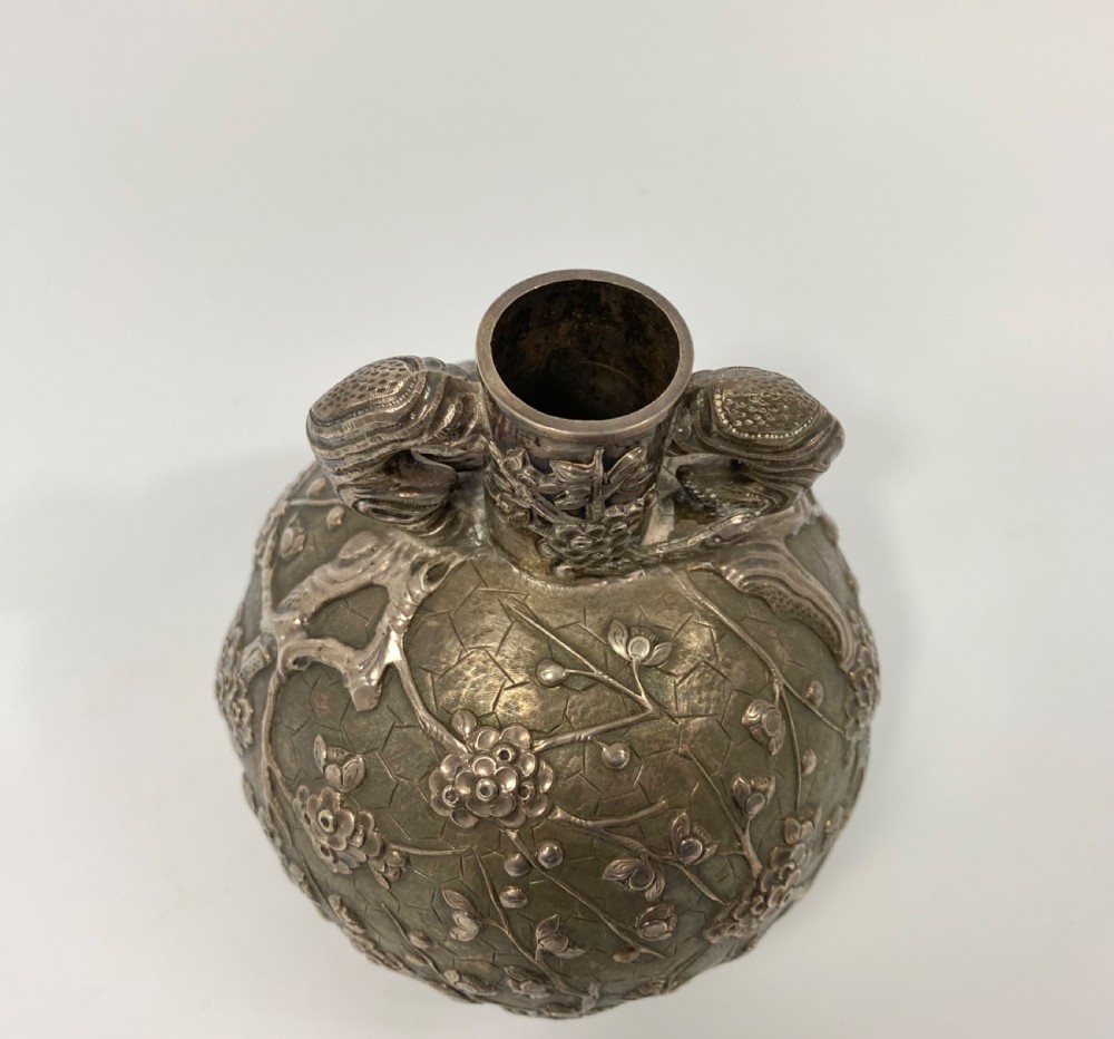 Chinese silver flask. Cherry Blossom. Luen Wo, Shanghai, c. 1890. View IX