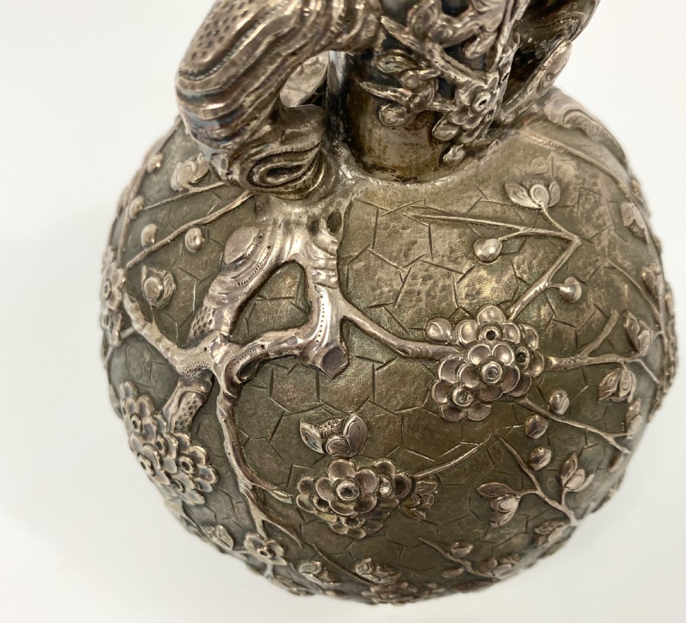 Chinese silver flask. Cherry Blossom. Luen Wo, Shanghai, c. 1890. View X