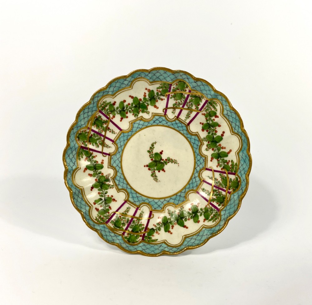 Worcester ‘Hop Trellis’ teabowl & saucer, c. 1770. View II
