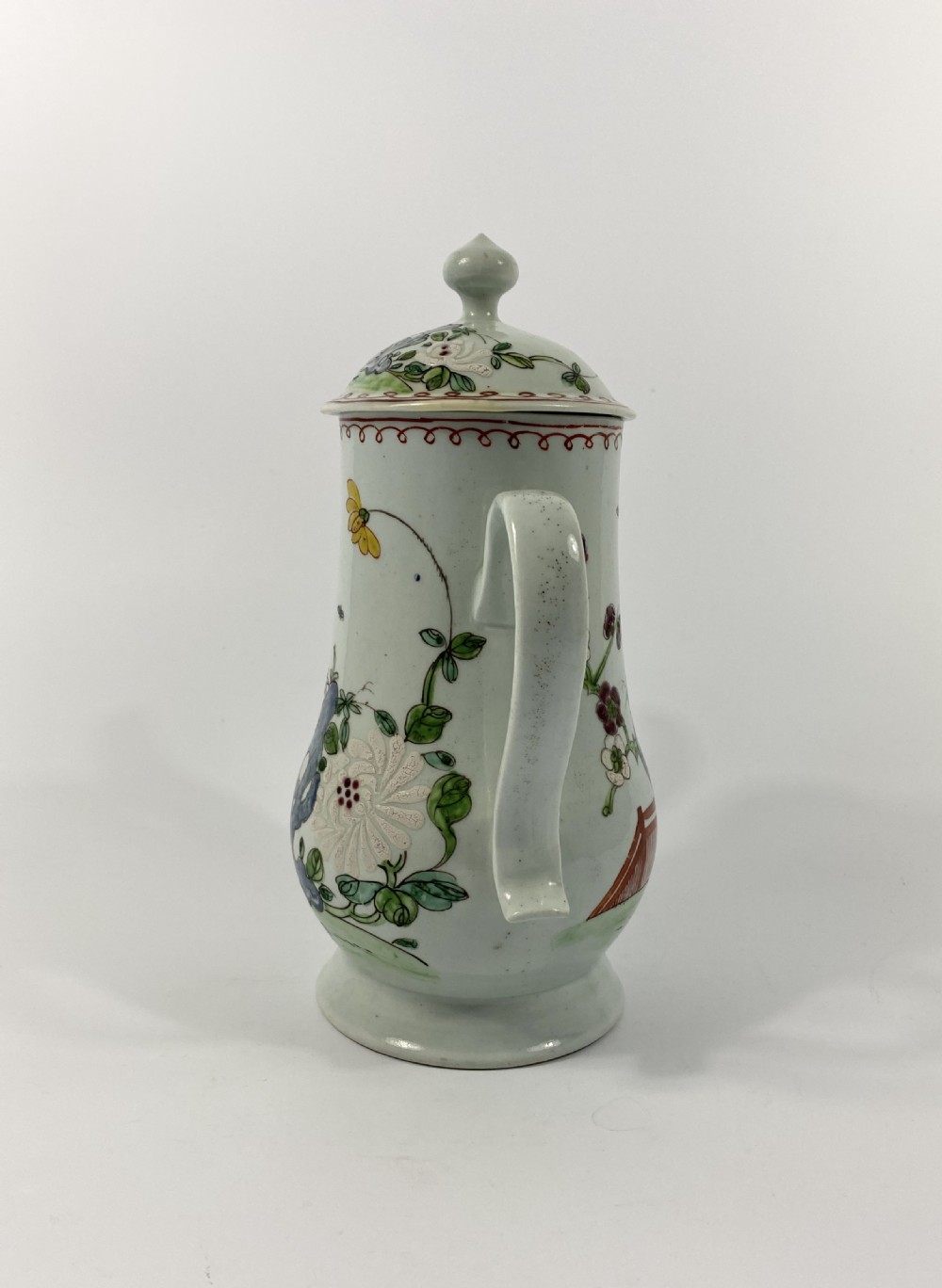 Richard Chaffers, Liverpool porcelain coffee pot and cover, c. 1758. View V