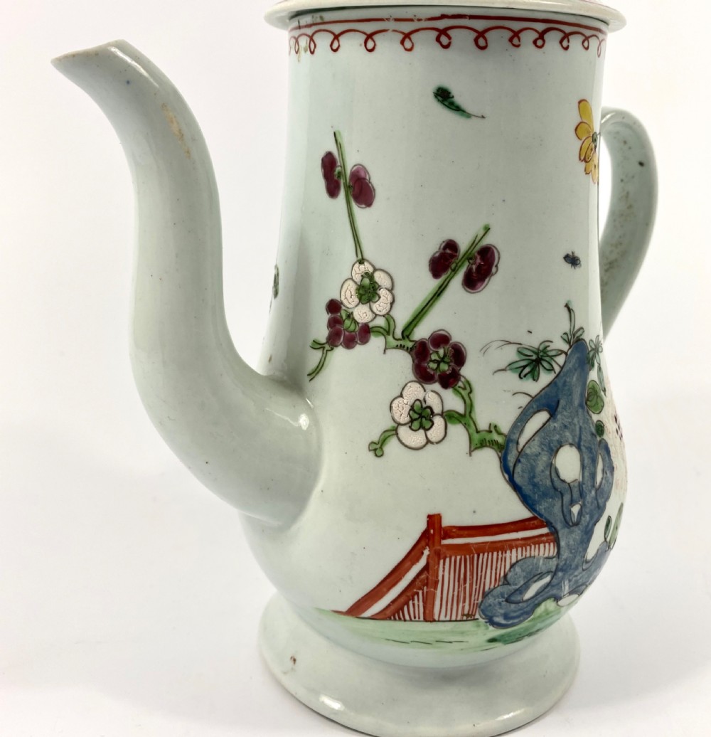 Richard Chaffers, Liverpool porcelain coffee pot and cover, c. 1758. View VII