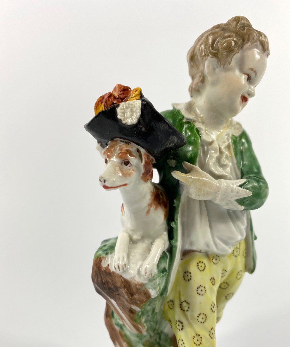 Bristol porcelain figure of a boy with his dog, c. 1775. View VII