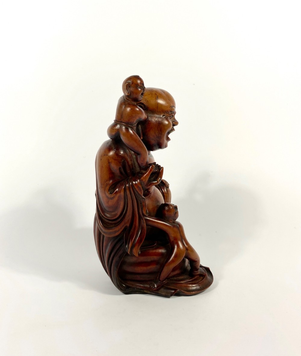 Chinese carved Buddha & HeHe Erxian twins. Qing Dynasty. View IV